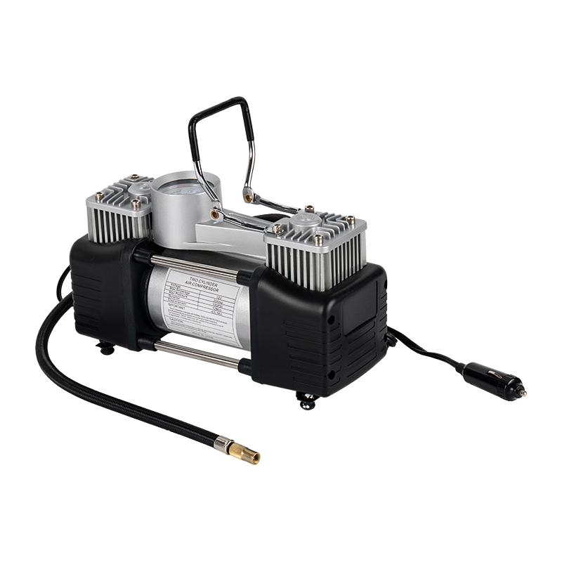 RT-827 Bomba infladora de neumáticos de CC de 30 mm y dos cilindros de 12 V con medidor de presión