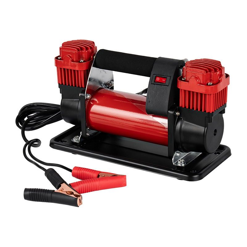 Bomba infladora de neumáticos de CC de 12 V y dos cilindros metálicos para uso pesado RT-532
